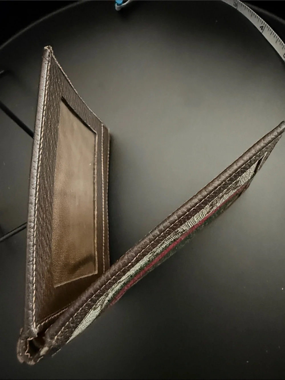 Gucci Brown GG Canvas Wallet with Green and Red Web Stripe